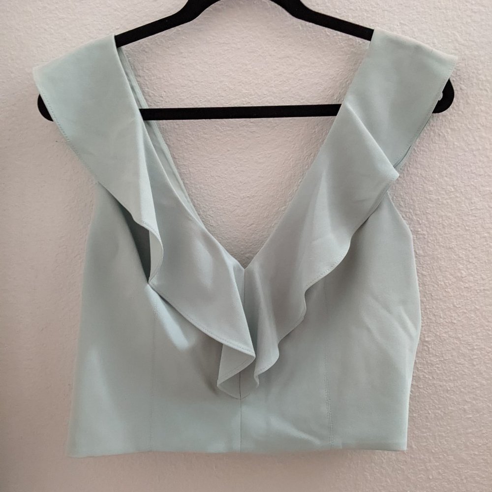 ALICE + OLIVIA Pria Cropped V-Neck Ruffle Top Mint Sz 12 Never Worn